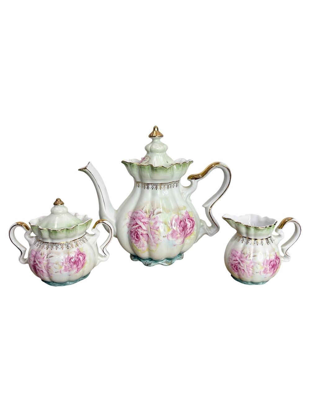 Vintage Nippon Rose Mist Hand Painted Tea Set 5-Piece Teapot Creamer Sugar Bowl